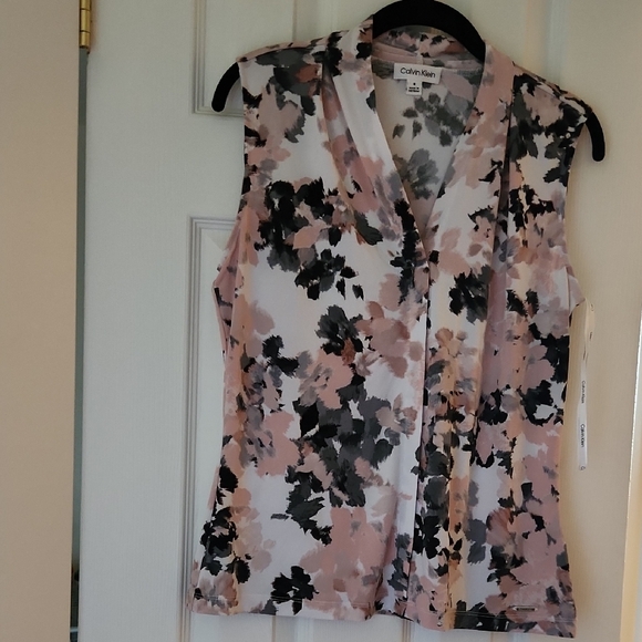 Calvin Klein Tops - Calvin Klein Women's Floral Sleeveless Blouse - Pink and Black